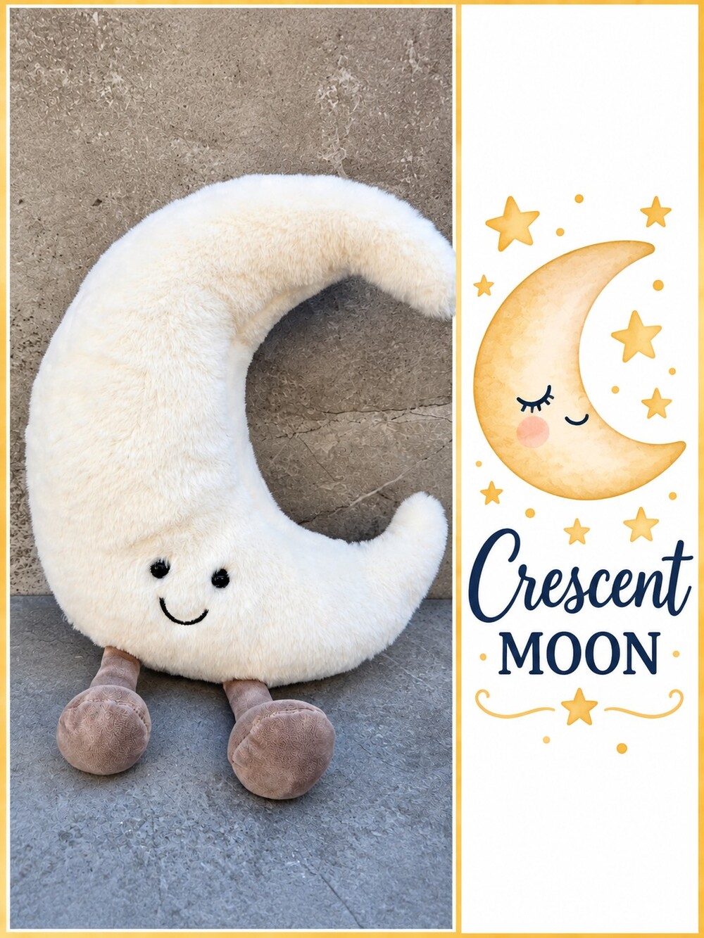 NEW Plush Crescent Moon Stuffie Cream White Smiling 9"